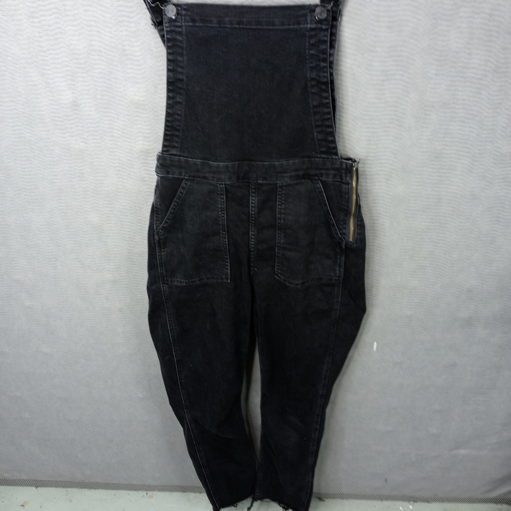 Women's Black Denim Overalls With Raw Hem